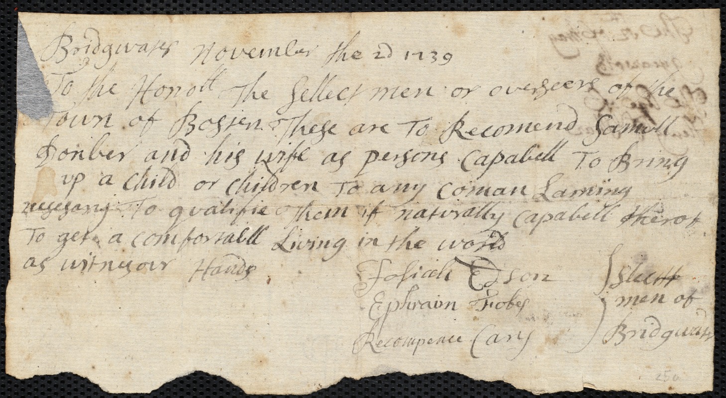 Henry Phar indentured to apprentice with Samuel Donbar of Bridgewater, 3 November 1742