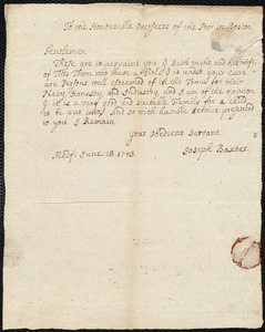 Document of indenture: Servant: Robinson, Lydia. Master: Wight, Seth. Town of Master: Medfield. Baxter, Joseph [selectman?] of the town of Medfield: Endorsement Certificate for Seth Wright.