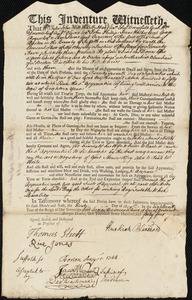 Dorcas Ellis indentured to apprentice with Hezekiah Blanchard of Boston, 1 August 1744