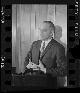 Francis X. Bellotti at a press conference concerning Atty. Gen. Edward W. Brooke's investigation into Bellotti's years as Lieutenant Governor