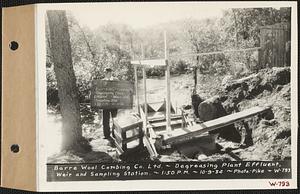 Degreasing Plant effluent, weir and sampling station, Barre Wool Combing Co., Barre, Mass., 1:50 PM, Oct. 9, 1934