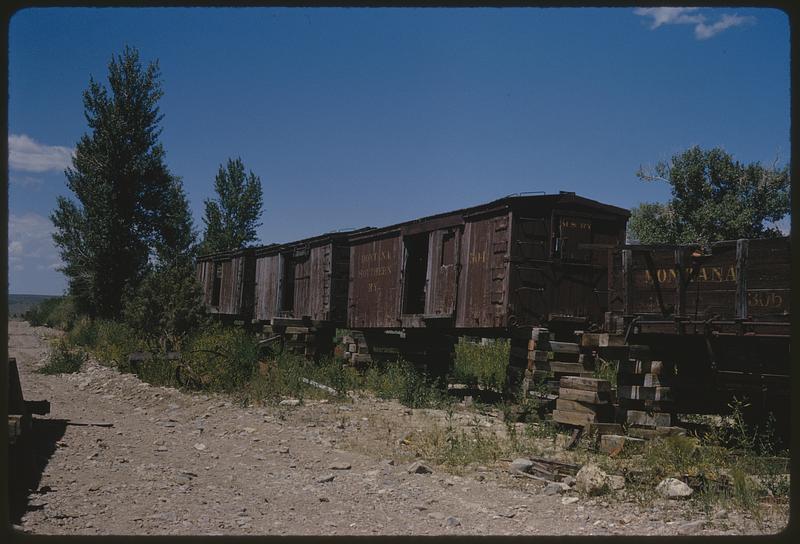 Train cars, likely Nevada City, Montana Digital Commonwealth