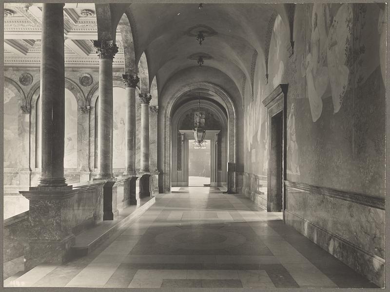 Boston Public Library interior, upper hall with paintings by Puvis de ...