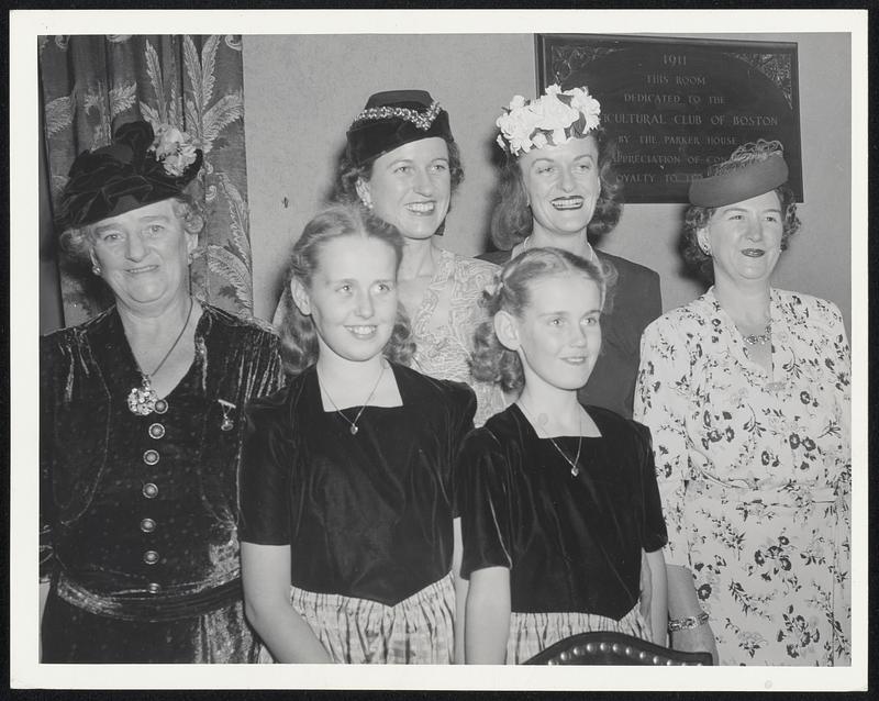 Front - L to R Mrs David A. Noonan - (Mrs Tobins mother) Helen Louise Tobin Carol Ann Tobin Mrs John J. Reardon - (sister Mrs Tobin) Back. Mrs Maurice Tobin Miss Margaret Noonan (sister of Mrs Tobin)