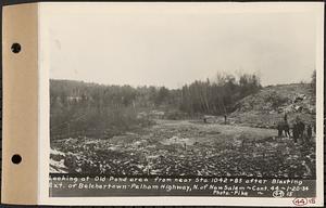 Contract No. 44, Extension of Belchertown-Pelham Highway, New Salem, Orange, looking at old pond area from near Sta. 1042+85 after blasting, New Salem, Mass., Jan. 20, 1934