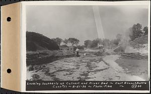 Contract No. 51, East Branch Baffle, Site of Quabbin Reservoir, Greenwich, Hardwick, looking southerly at culvert and river bed, east branch baffle, Hardwick, Mass., Aug. 21, 1936