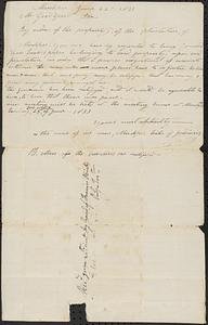 Mashpee Revolt, 1833-1834 - Letter from Mashpee Indians to Obed Goodspeed, June 22, 1833