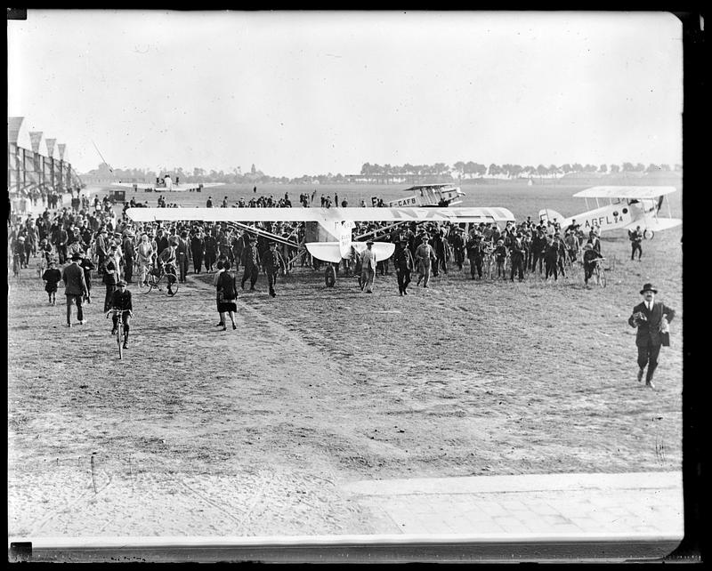 The Spirit of St. Louis wheeled onto airfield