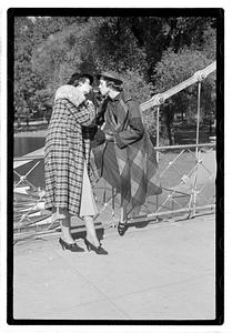 Models posing on Lagoon Bridge, Boston Public Garden