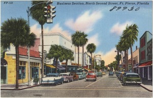 Business section, North Second Street, Ft. Pierce, Florida