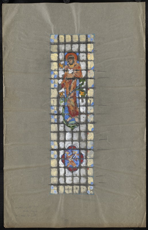 Window with a man, possibly Saint Francis, in the upper middle