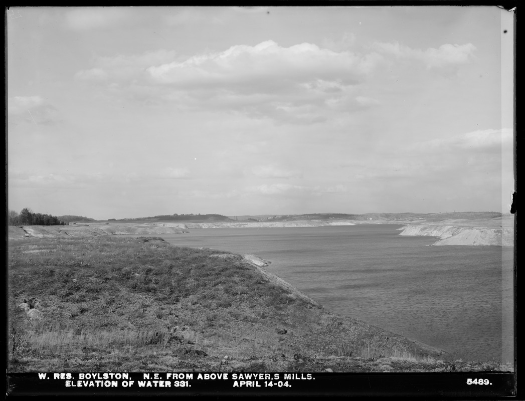 Wachusett Reservoir, water at elevation 331, northeast from above Sawyer's Mills, Boylston, Mass., Apr. 14, 1904