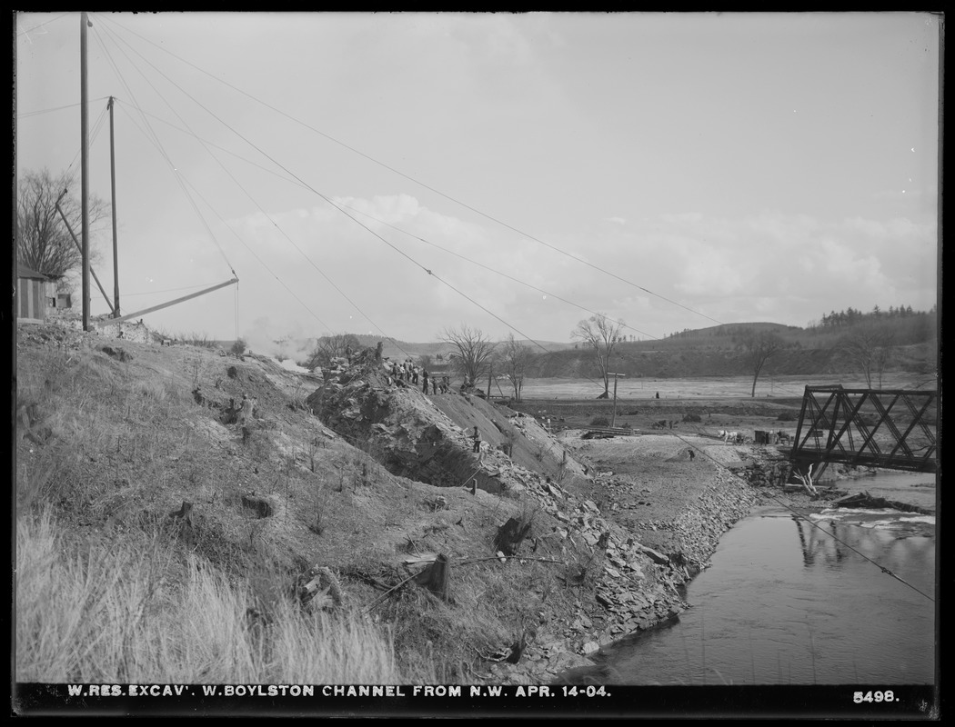 Wachusett Reservoir, excavation of West Boylston channel from the northwest, West Boylston, Mass., Apr. 14, 1904