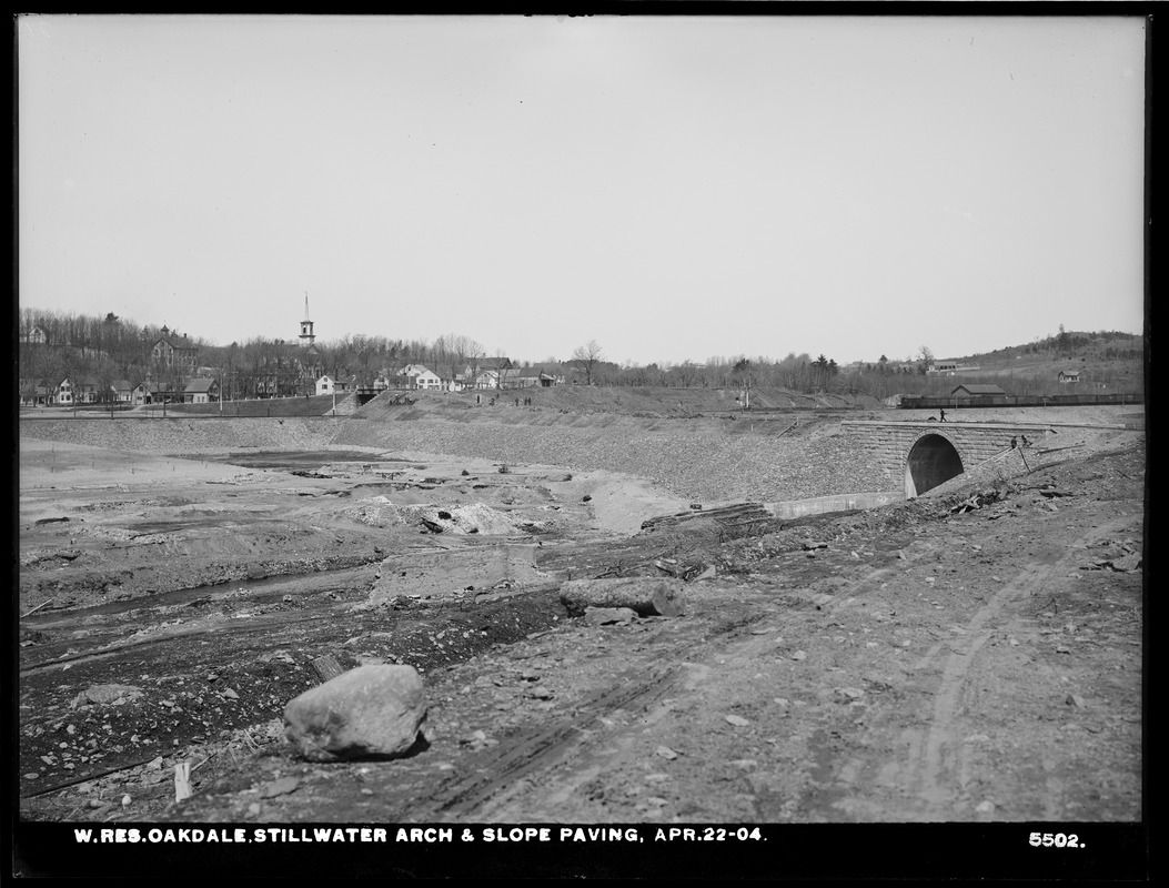 Wachusett Reservoir, Stillwater Arch and slope paving, Oakdale, West Boylston, Mass., Apr. 22, 1904