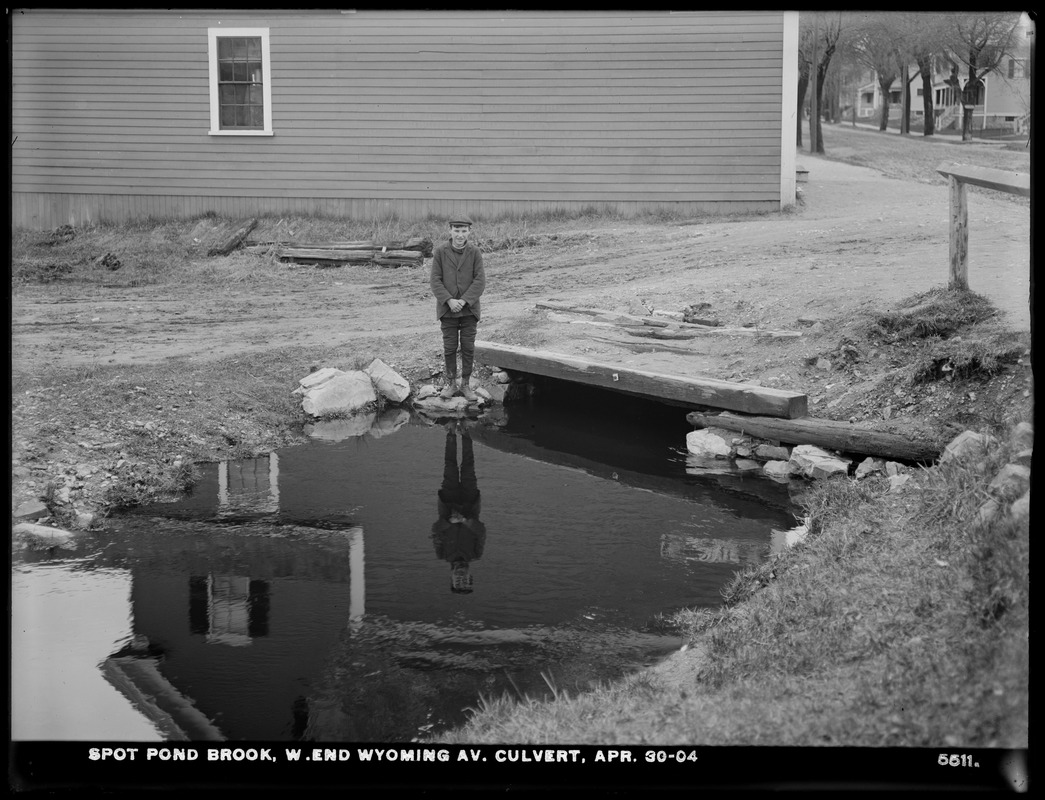 Distribution Department, Spot Pond Brook, Wyoming Avenue culvert, westerly end, Melrose, Mass., Apr. 30, 1904