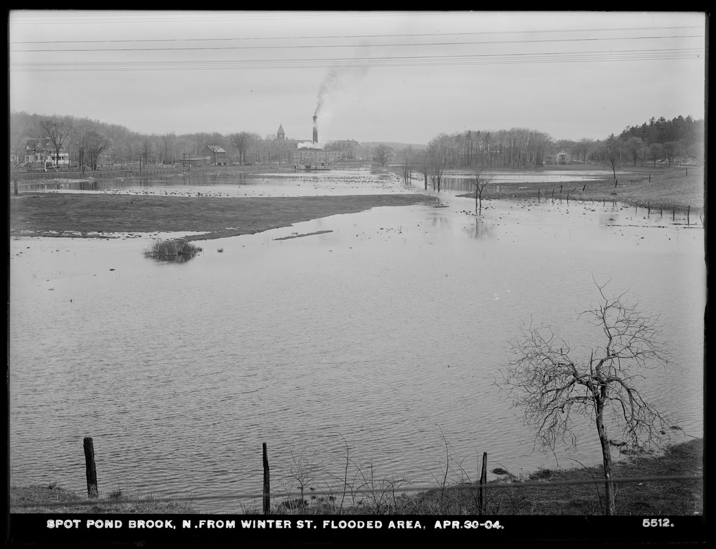 Distribution Department, Spot Pond Brook, northerly end of Winter Street, flooded area, Malden, Mass., Apr. 30, 1904