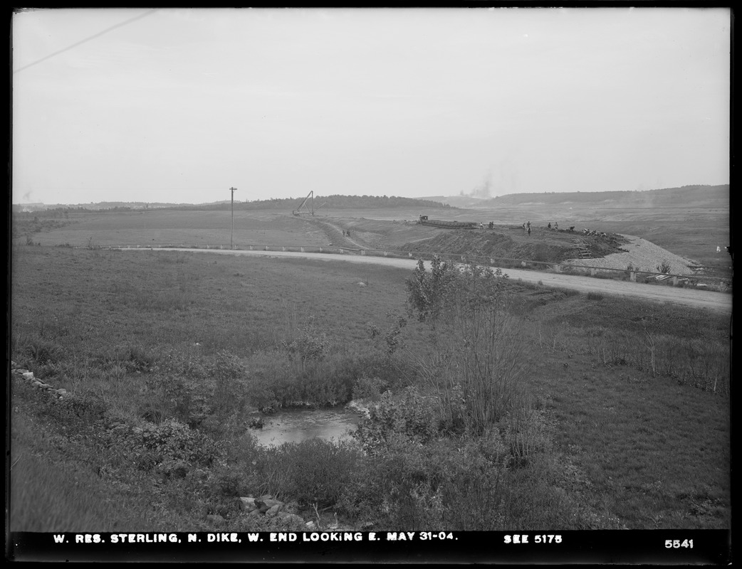 Wachusett Reservoir, North Dike, westerly end, looking east (compare with No. 5175), Sterling, Mass., May 31, 1904