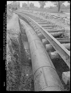 Electrolysis, Cambridge Water Works, Huron Avenue at Appleton Street, 40-inch steel pipe; the six plugs are in holes made by electrolysis; age 9 years, exposed to electrolysis probably less than 9 years, Cambridge, Mass., Jun. 15, 1904