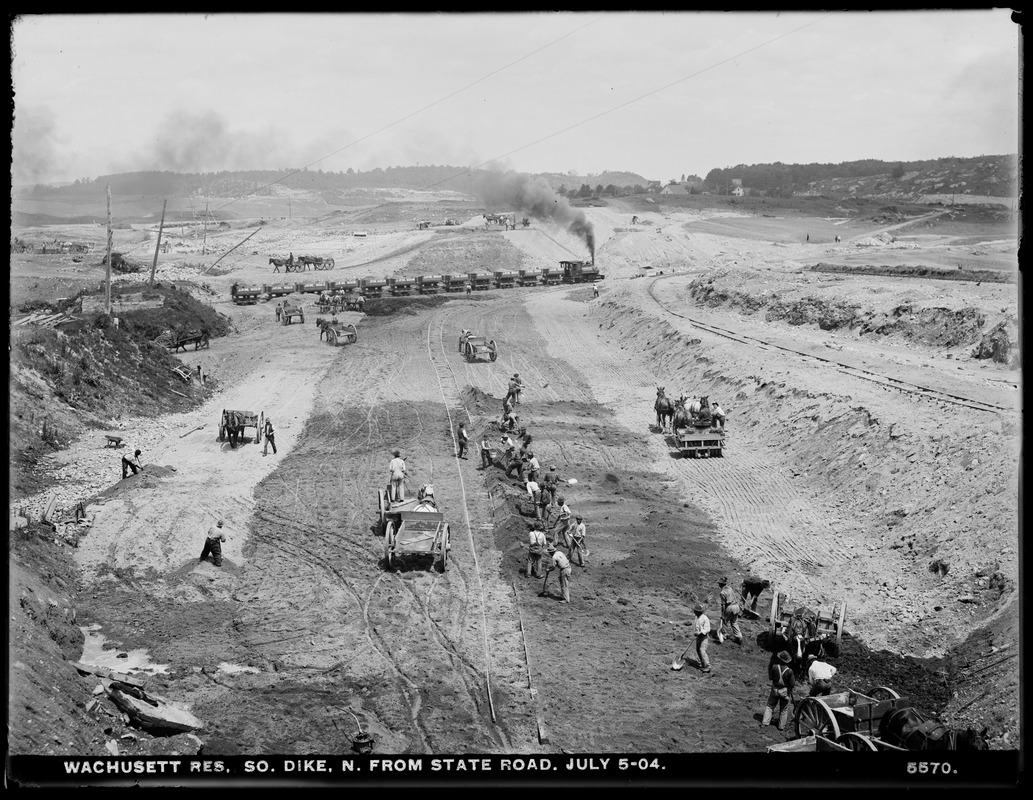 Wachusett Reservoir, South Dike, northerly from State Road, Boylston; Clinton, Mass., Jul. 5, 1904