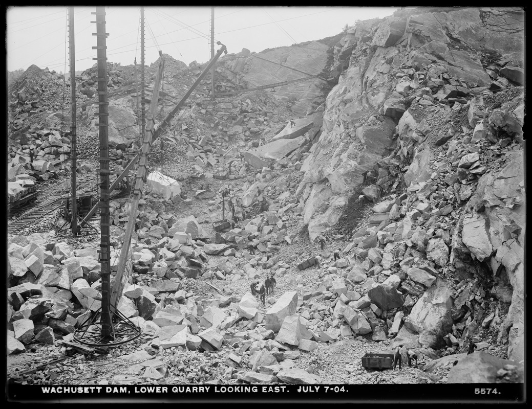 Wachusett Dam, lower quarry, looking east, Boylston, Mass., Jul. 7, 1904