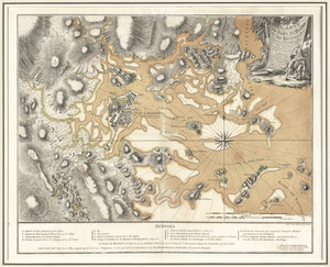 Carte du port et havre de Boston avec les côtes adjacentes, dans laquel on a tracée les camps et les retranchemens occupé, tant par les Anglois que par les Américains