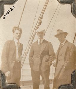 Arthur D. Graham, Albert T. Chase, and unidentified man on steamer Arapahoe bound for New York, May 1920