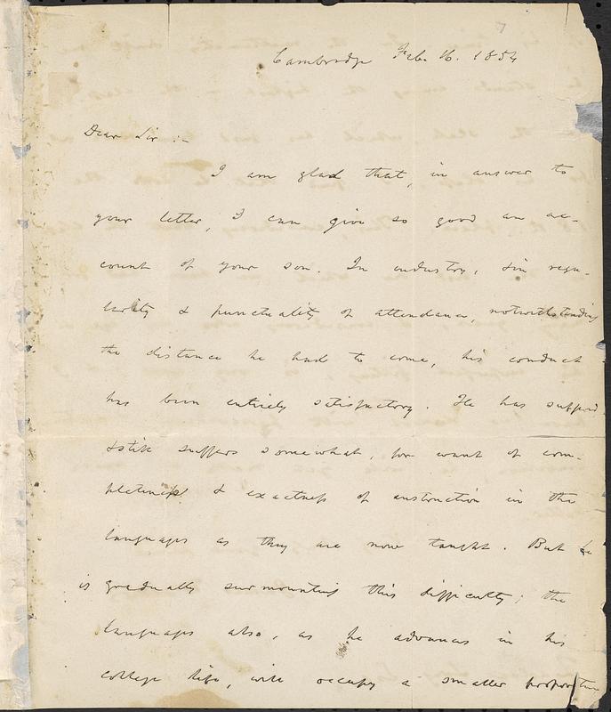 Letter from James Walker to John D. Long, February 16, 1854