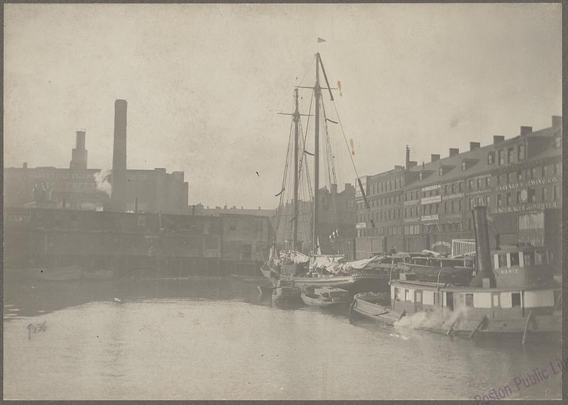 Boston, Massachusetts, T Wharf, schooner "Commonwealth" fitting out