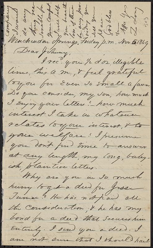 Letter from Zadoc Long to John D. Long, November 5, 1869