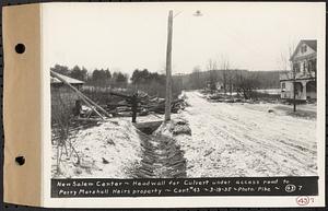 Contract No. 43, Extension of Belchertown-Pelham Highway to New Salem Center, Shutesbury, New Salem (Franklin County), New Salem Center, headwall for culvert under access road to Perry Marshall Heirs property, New Salem, Mass., Mar. 19, 1935