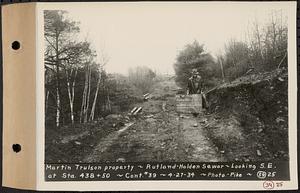 Contract No. 39, Trunk Line Sewer, Rutland, Holden, Martin Trulson property, looking southeast at Sta. 438+50, Rutland-Holden Sewer, Holden, Mass., Apr. 27, 1934