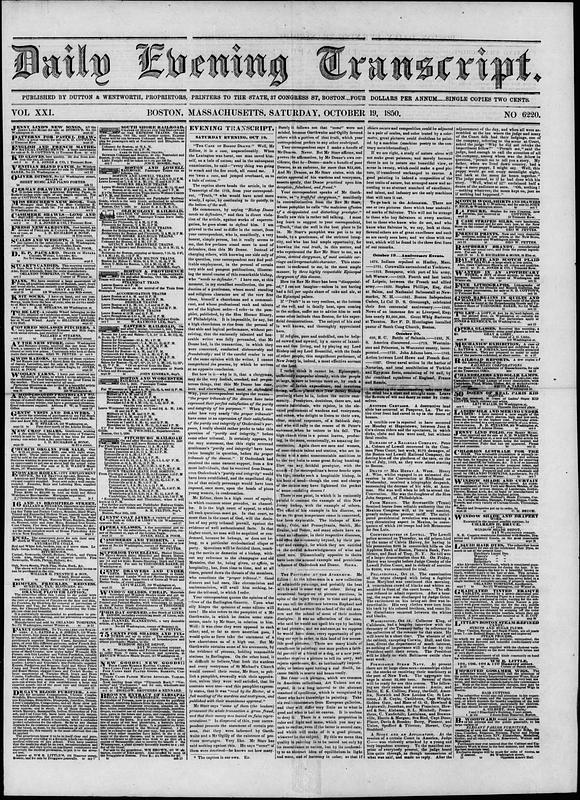 Script 1850 Daily Evening Transcript. October 19, 1850 - Digital Commonwealth