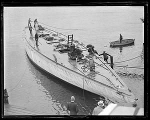 Racing yacht Yankee floated after remodeling at Lawley's in Neponset