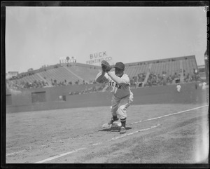 Jimmie Foxx of the Sox makes play at first at Fenway