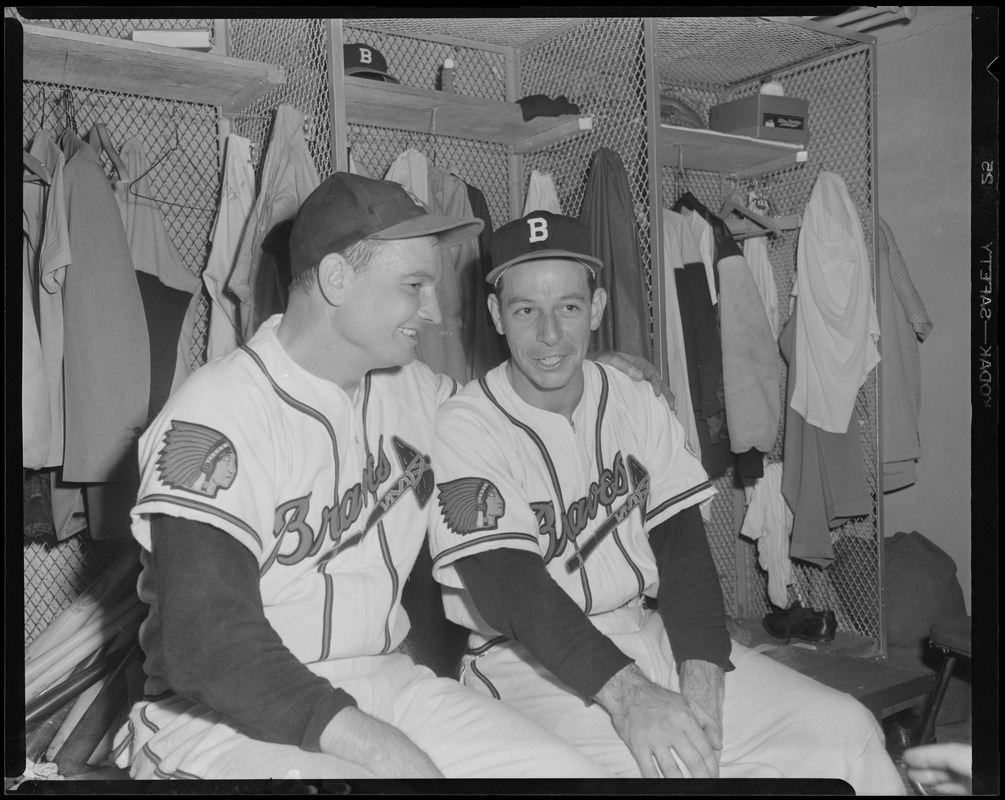 Boston Braves players in clubhouse, Braves Field