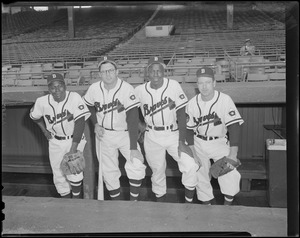 Four Boston Braves players in dugout, Braves Field