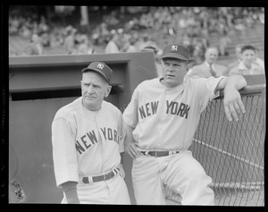 N.Y. Yankees, manager Casey Stengel with one of his players