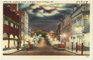 Allen St. looking south at night, State College, Pa.