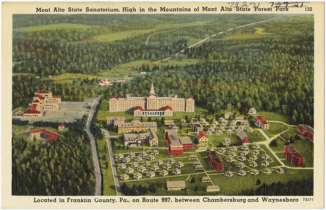 Mont Alto Sanatorium, high in mountains of Mont Alto State Forest Park, located in Franklin County, Pa., on Route 997, between Chambersburg and Waynesboro