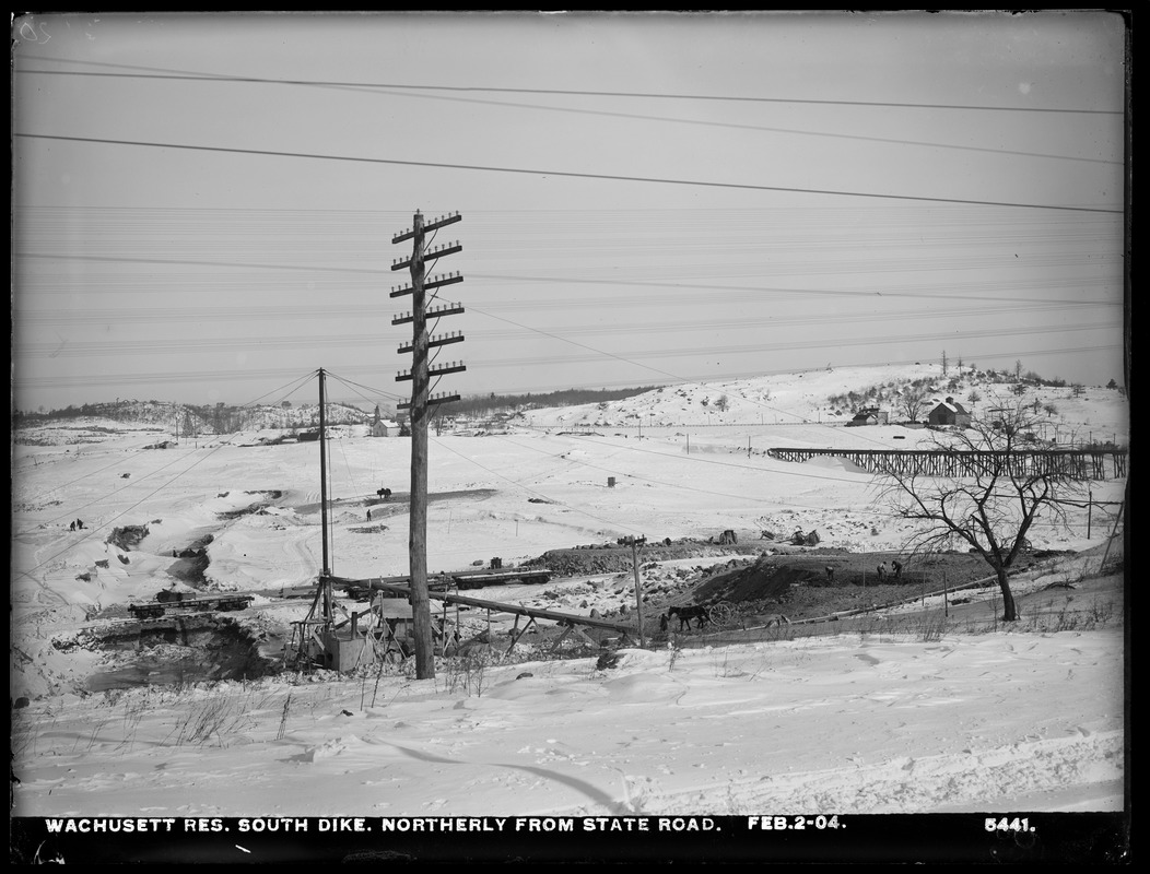 Wachusett Reservoir, South Dike, northerly from State Road, Boylston; Clinton, Mass., Feb. 2, 1904