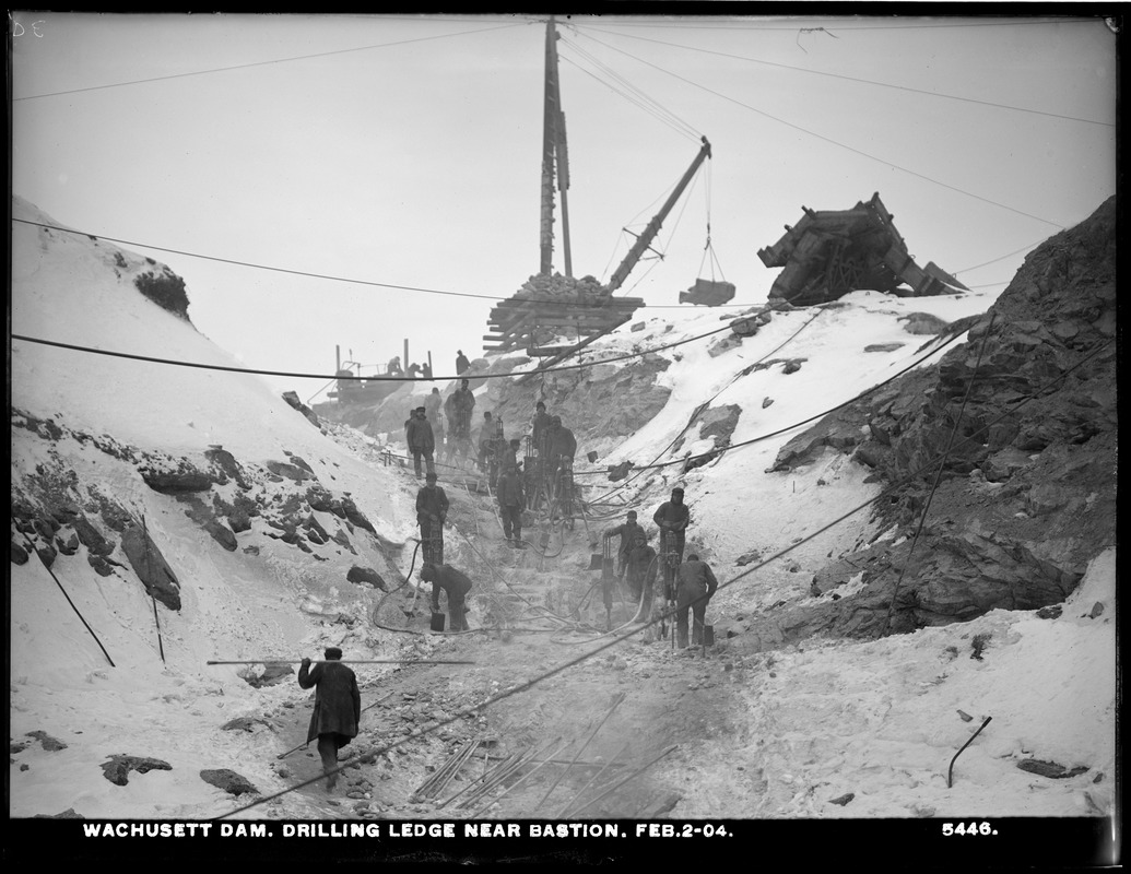 Wachusett Dam, drilling ledge near Bastion, Clinton, Mass., Feb. 2, 1904