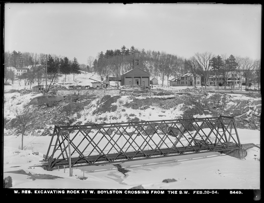 Wachusett Reservoir, excavating rock at West Boylston crossing, from