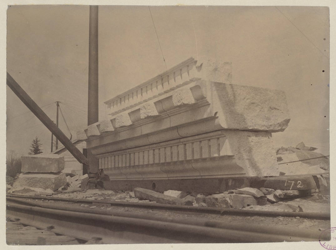 Cornice stone at Milford Quarry, construction of the McKim Building