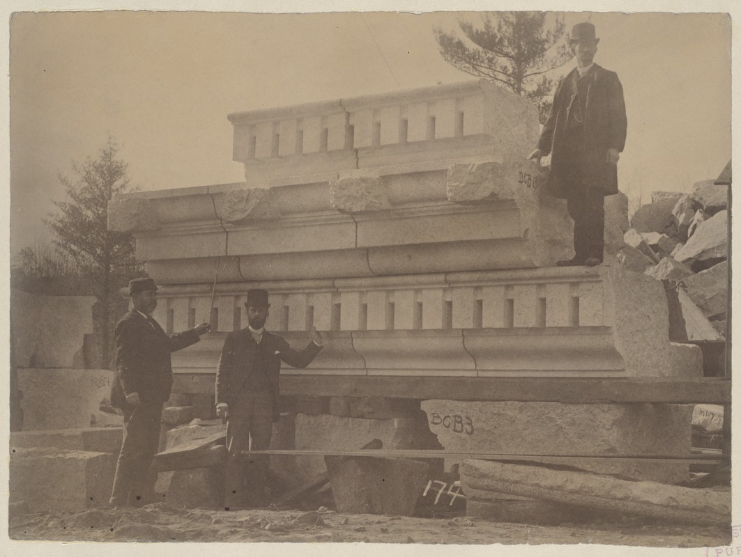 Cornice stone at Milford Quarry, construction of the McKim Building