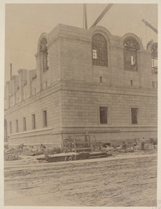 View of Dartmouth and Boylston St. corner, showing second floor windows, construction of the McKim Building