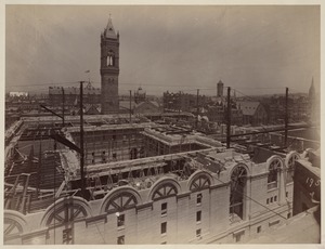 View of Blagden St. side and courtyard construction, construction of the McKim Building