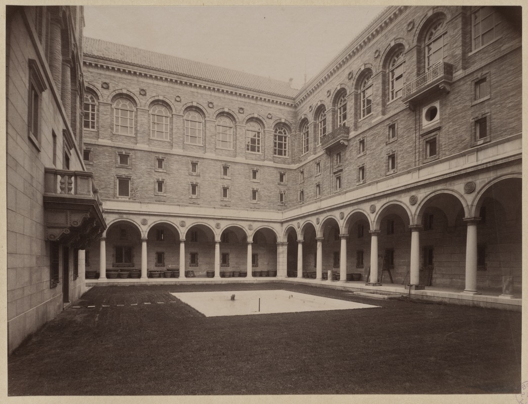 View of Southwest corner of Courtyard from Southeast end of East wall, construction of the McKim Building