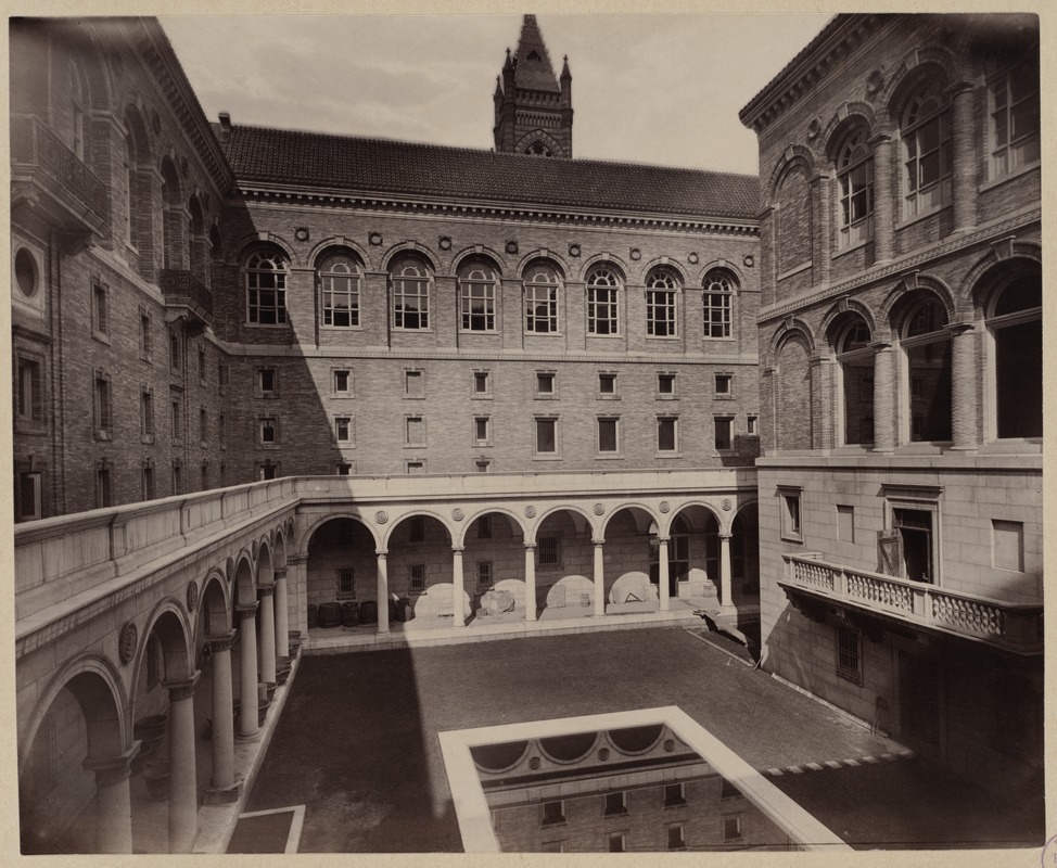 View of North wall of Courtyard, construction of the McKim Building