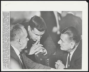 Recess Talk--John D. Swenson, right, of Bossier City, La., confers with attorneys James R. Venable, left, of Atlanta and Michael Ingraham of Baton Rouge, La., today during a recess in the reopened House Un-American Activities Committee hearings on the Ku Klux Klan. Swenson testified he had long ago burned any records he had so