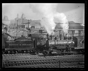 Steam locomotive on tracks near South Station